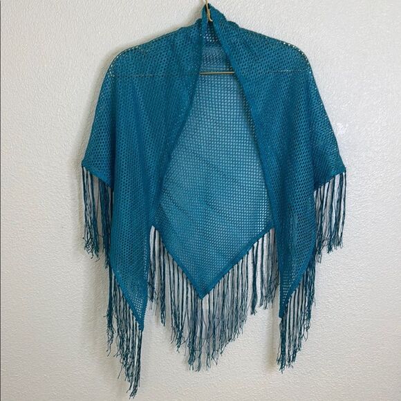 Valerie Dresses- pure silk Teal Dress with Fringe Shawl- Size 8 - Picture 13 of 14
